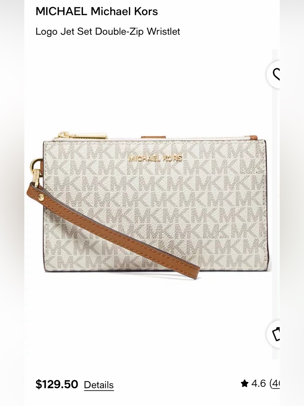 Michael Michael Kors NWT Jet Set Double Zip Canvas Wristlet in Vanilla and Acorn
